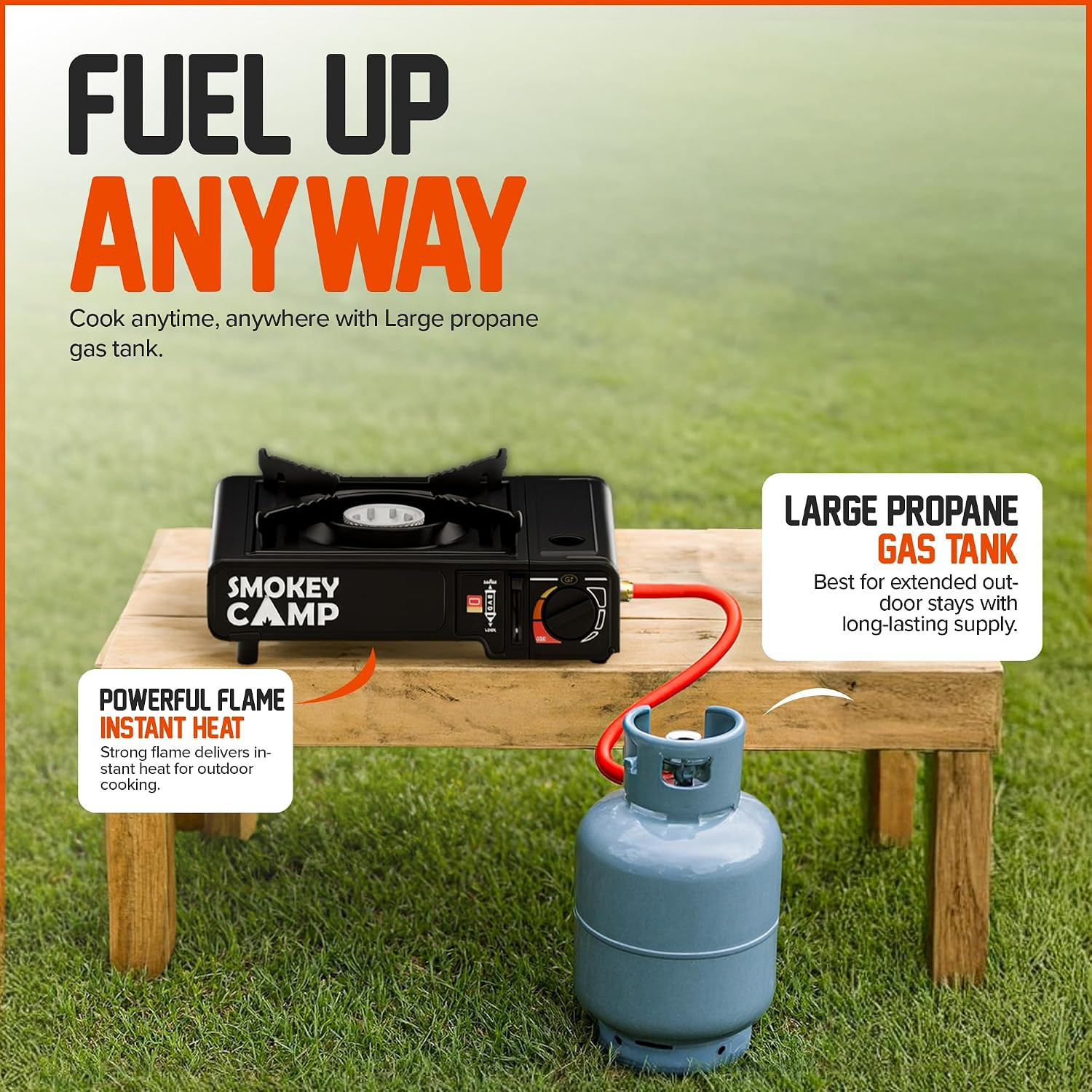 Portable Camping Stove, 3000W Dual Fuel Butane & Propane Gas Stove, Automatic Ig