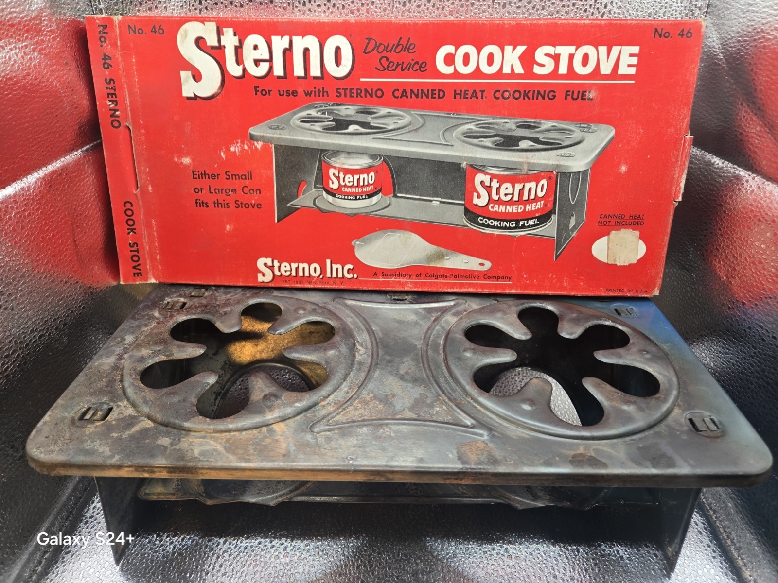 Vtg Sterno Double Service Cook Stove #46 Camping Outdoor Heat +Box+1 Can Fuel