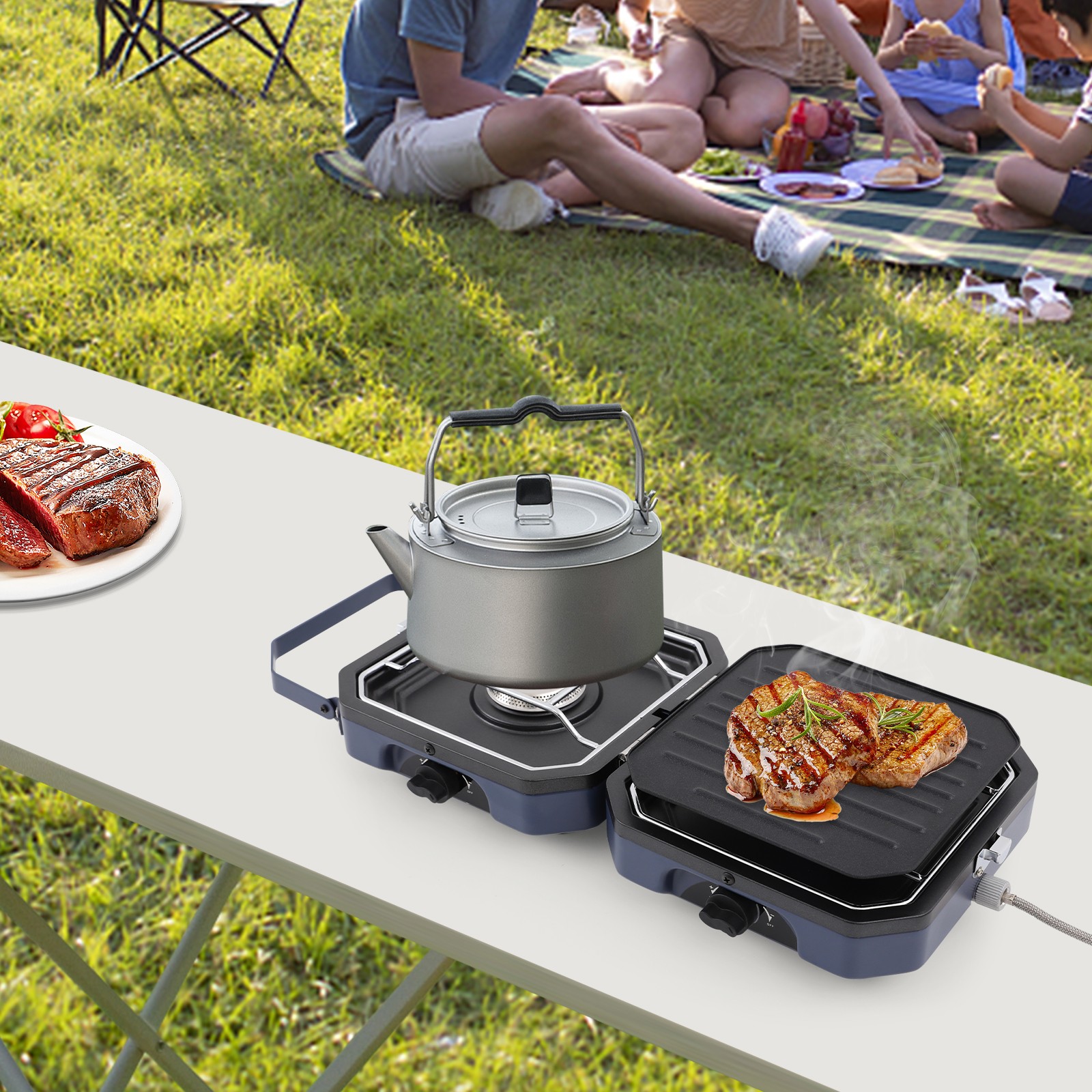 Foldable 2-Burner Camping Stove, Portable Grill for Outdoor Cooking
