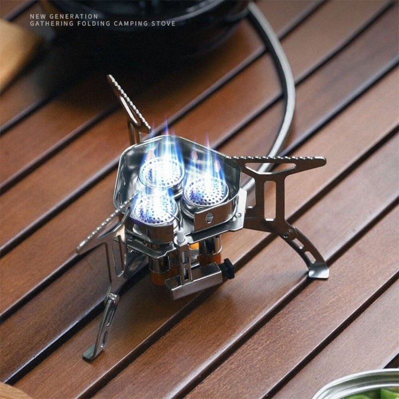 3-Core Burner Camping Stove with Fuel Canister Adapter, Portable Camp Stove Set