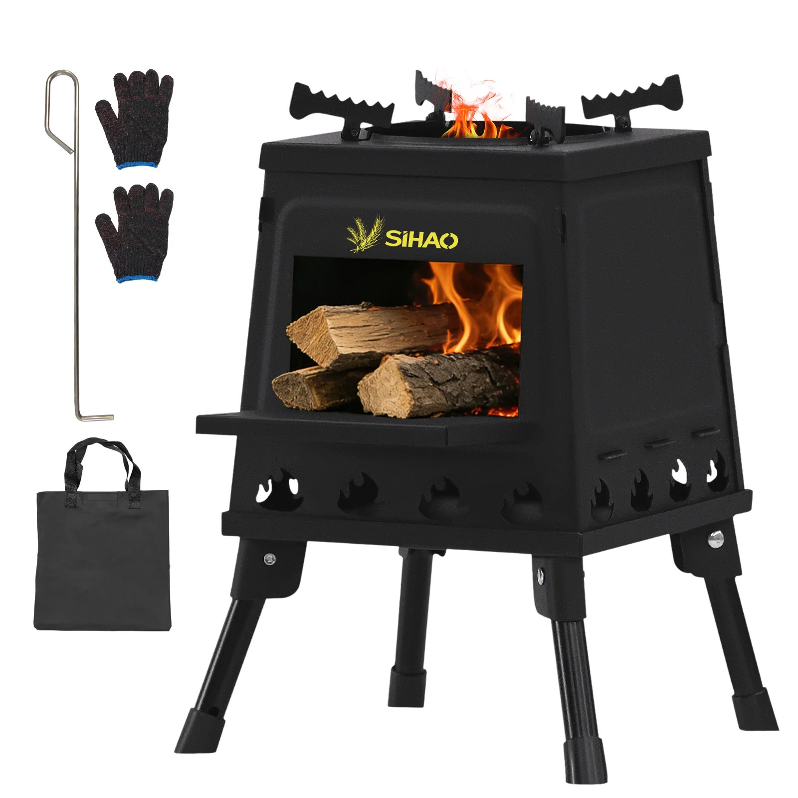 SIHAO Wood Stove For Camping Tent 220/300mm Carbon Steel Wood Burning Stove Hook