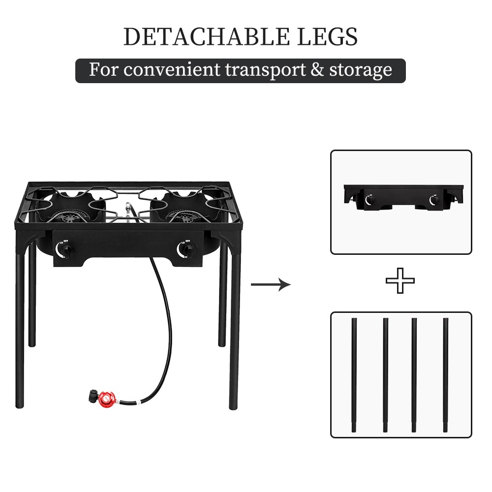 Propane 150000 BTU Double 2 Burner Gas Cooker Stand Stove Outdoor BBQ Grill