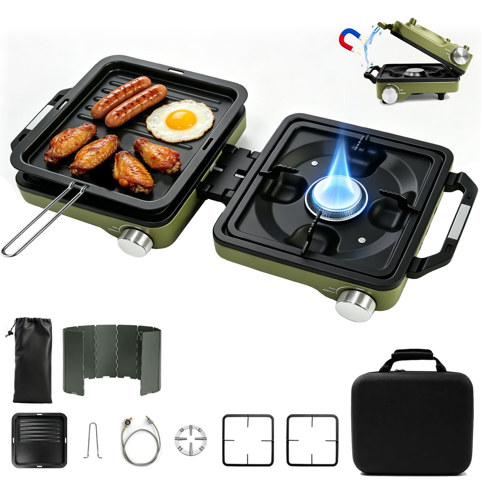 2 Burner Propane Camping Stove 24000 BTU Portable Folding with Carry Bag