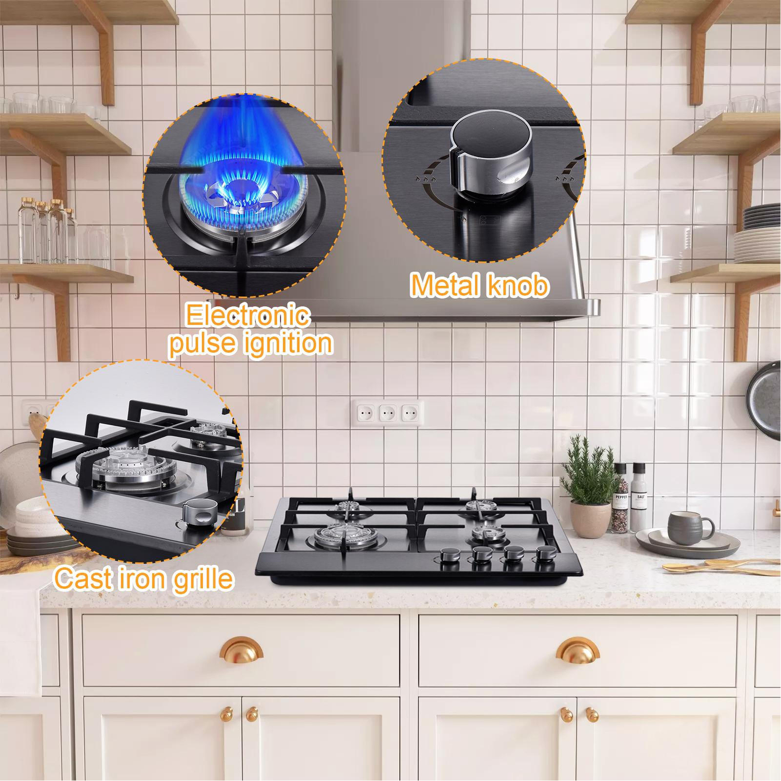 Gas Cooktop Stove Top 4 Burners NG/LPG Built-in Kitchen Gas Stove