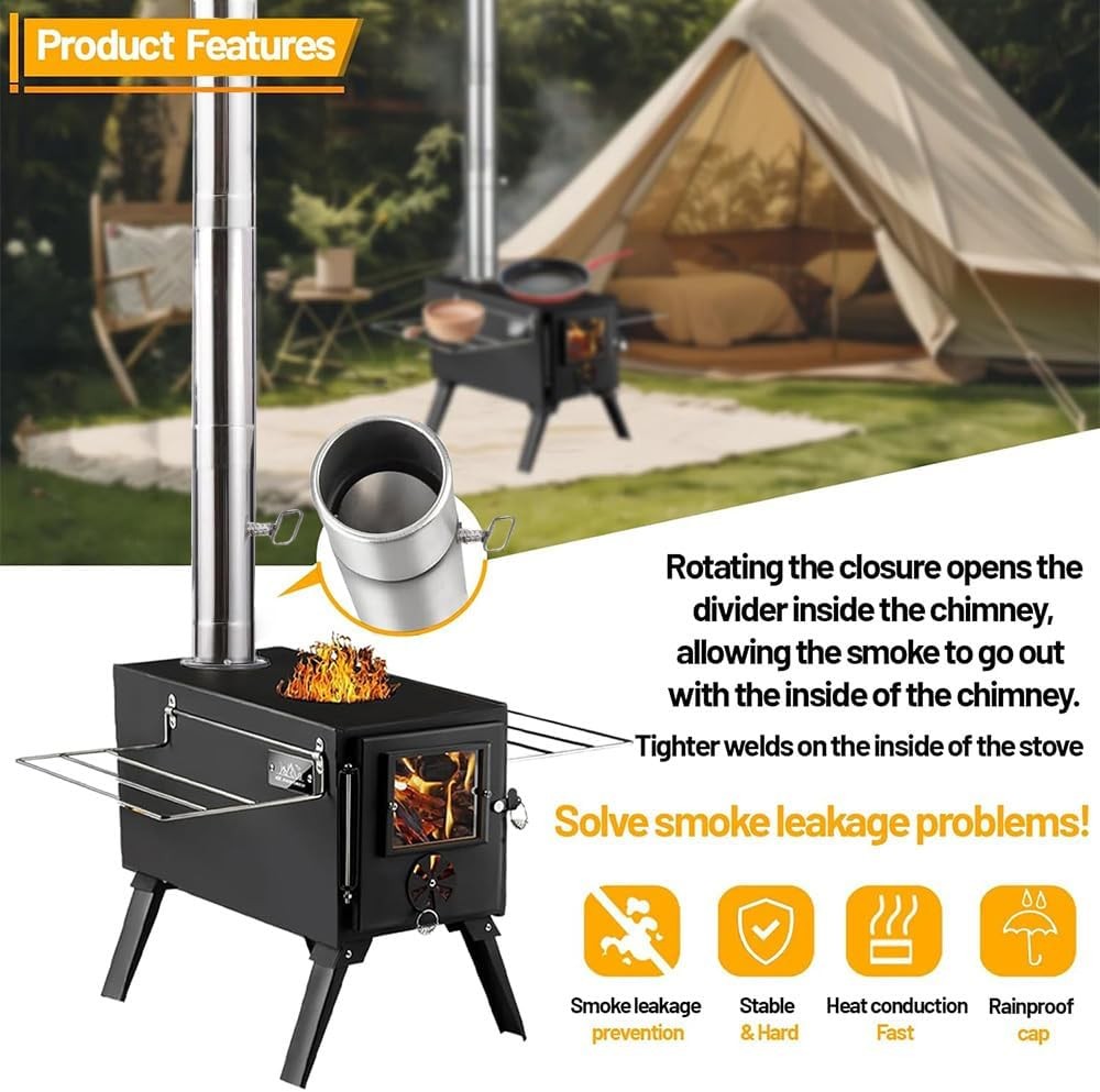 Hot Tent Stove,AVOFOREST Wood Burning Stove,Small Wood Stove with 7Chimney Pipes