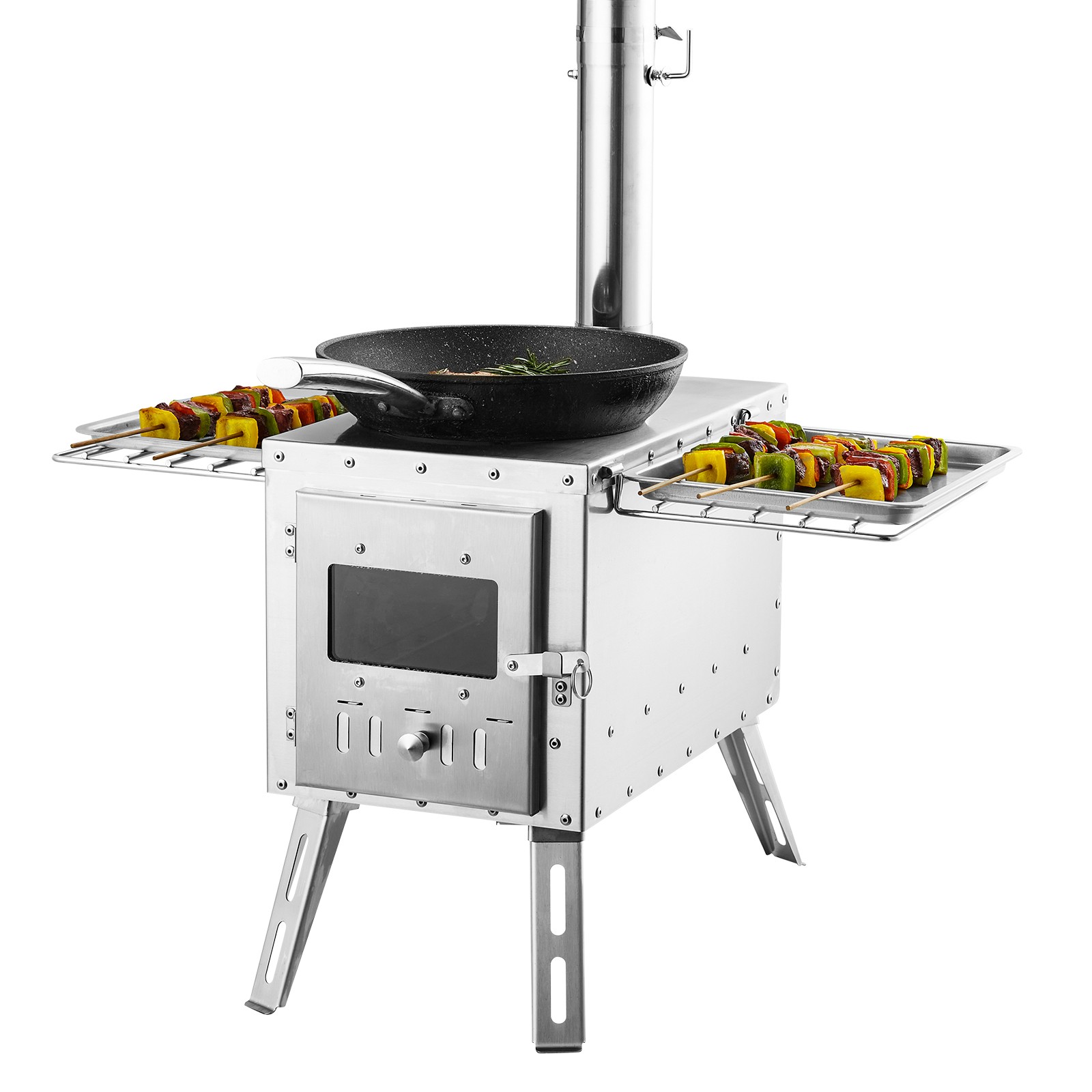 VEVOR 86 in Portable Wood Stove Camping Tent Stove w/ Pipe Stainless Steel