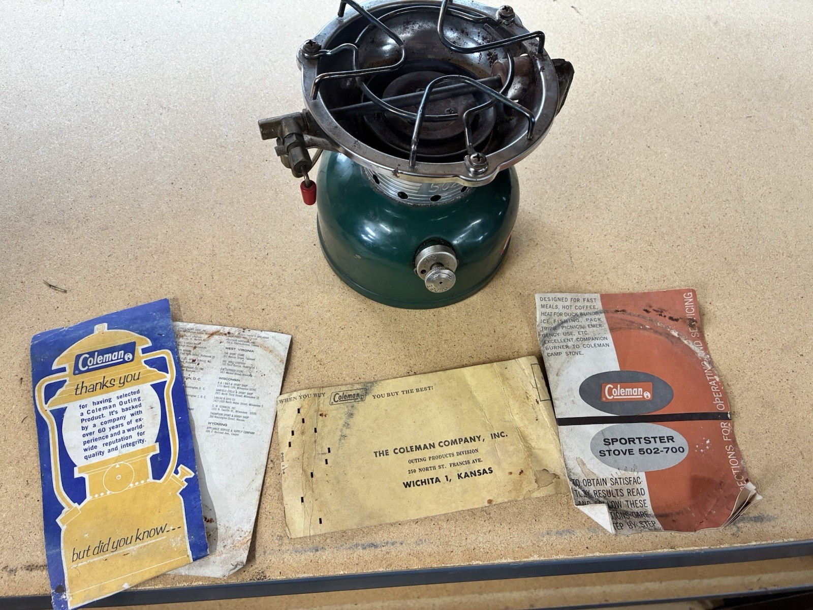 Coleman Sportster 502 Stove. Single Burner, Model 502