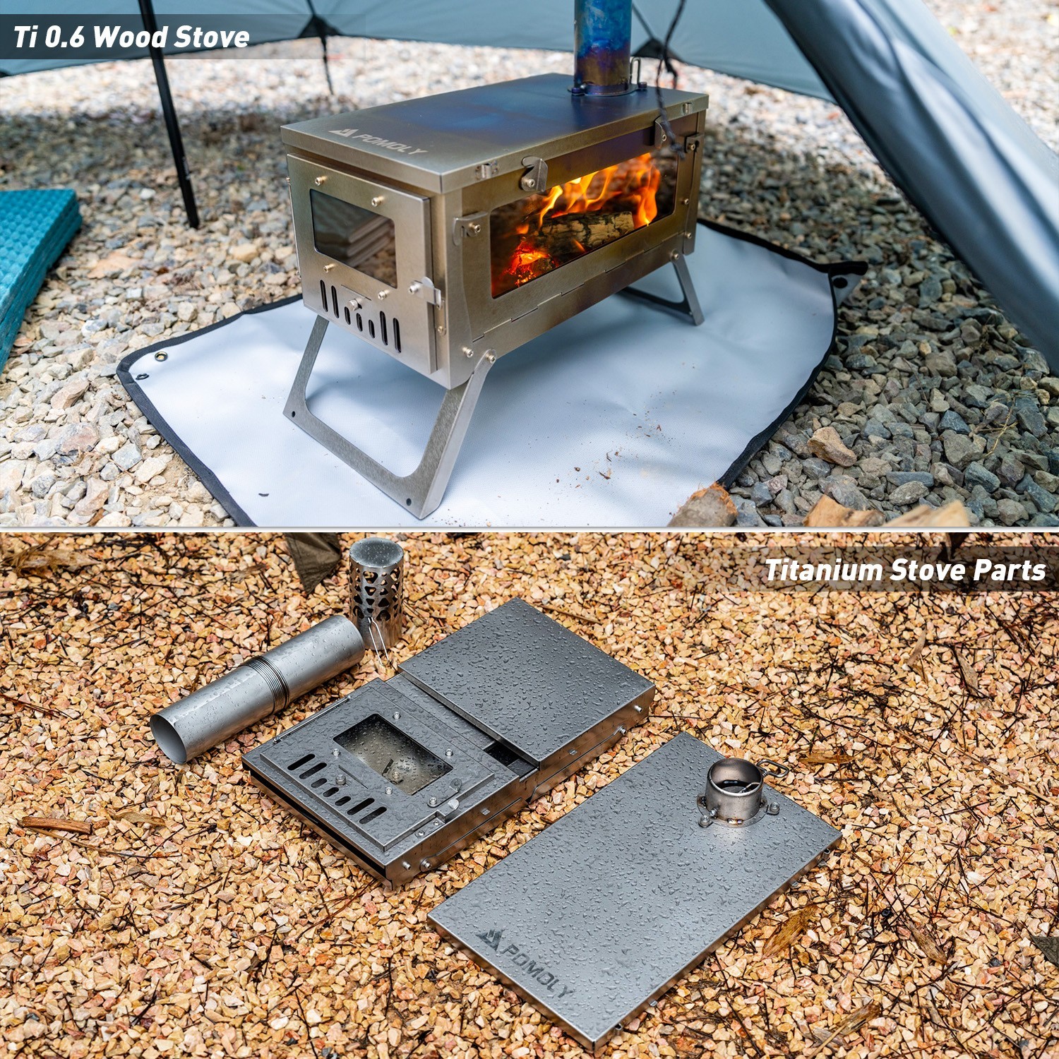 POMOLY Ti 0.6 Camping Wood Stove Portable Lightweight Titanium Stove for Hiking