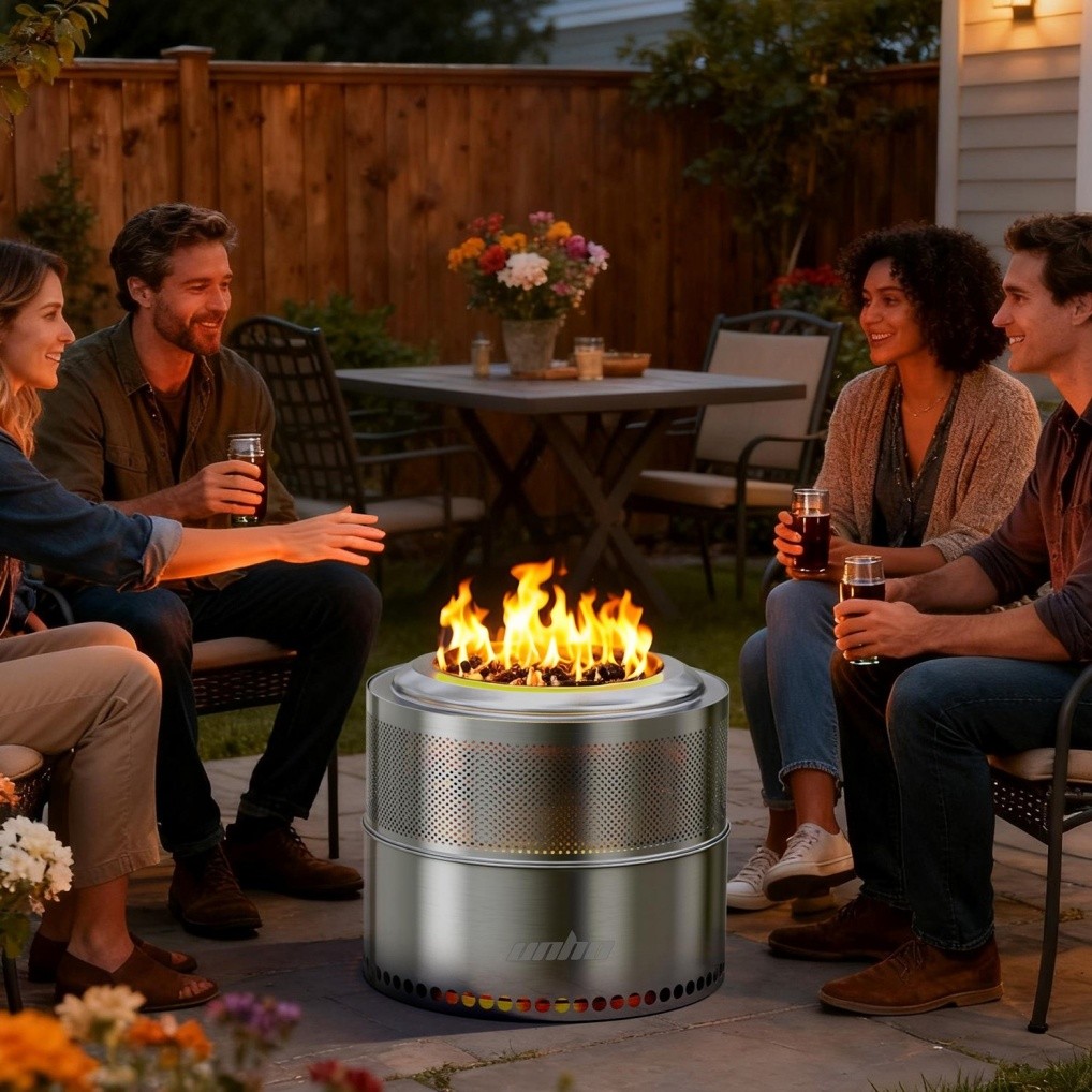 Large smokeless fire pit Stainless Steel for outside wood burning for 4-6 People
