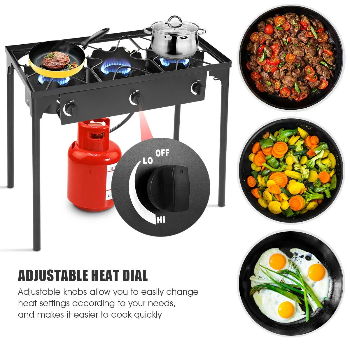 Portable Propane 225,000-BTU 3 Burner Propane Gas Cooker Outdoor Camp Stove BBQ