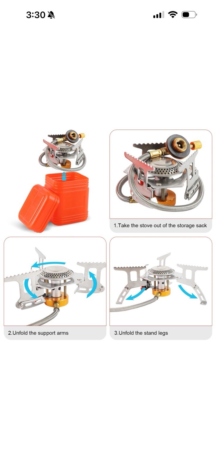 Butane Propane Burner Portable Gas Camping Stove w/Adapter Outdoor Hiking Picnic