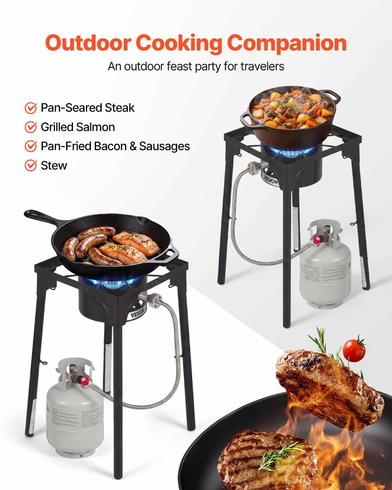 Heavy Duty Outdoor Propane Gas Stove 100,000 BTU, Camping Cooker with Tall Stand
