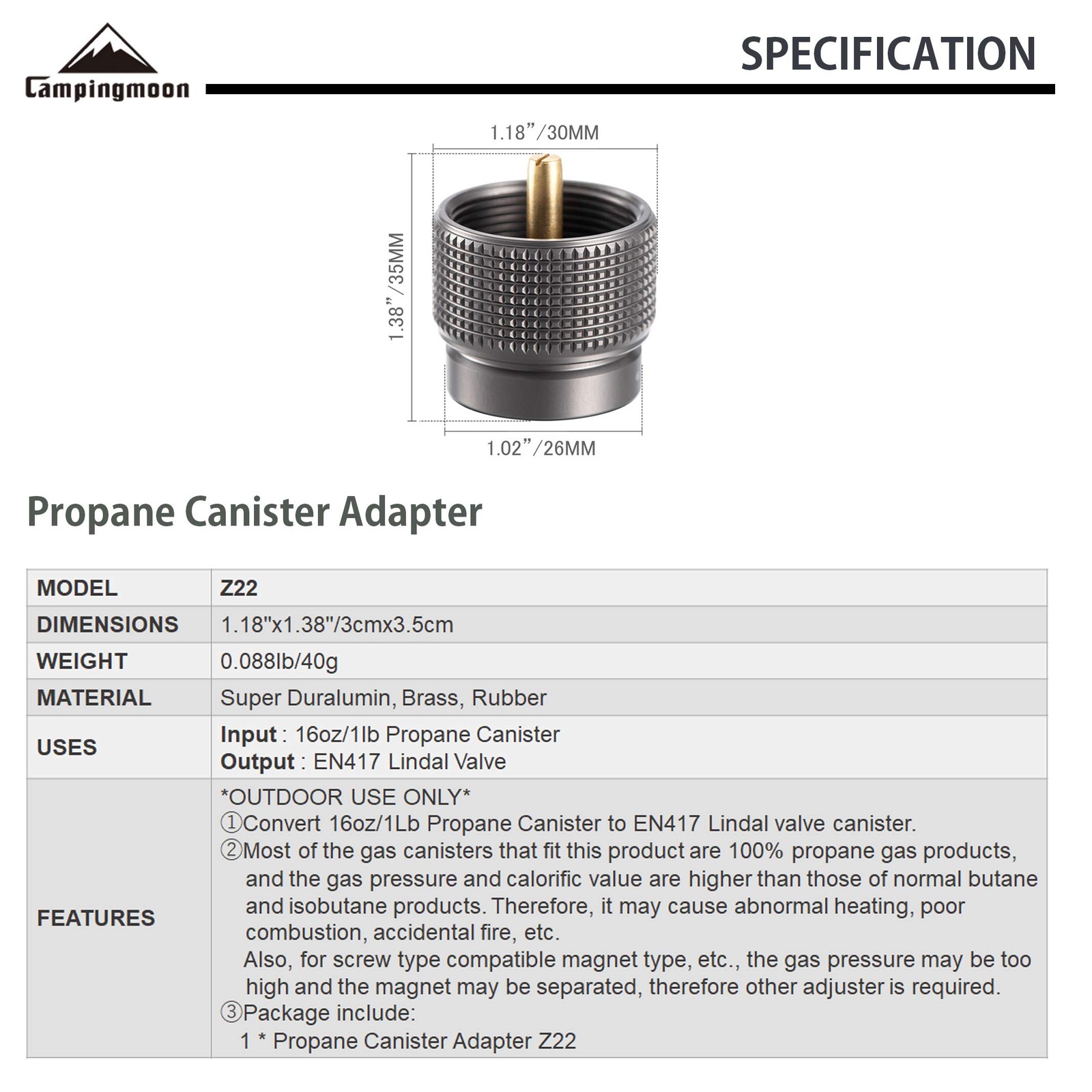 Campingmoon Small Propane To Butane Adapter Input 16oz/1lb Small Propane Canist