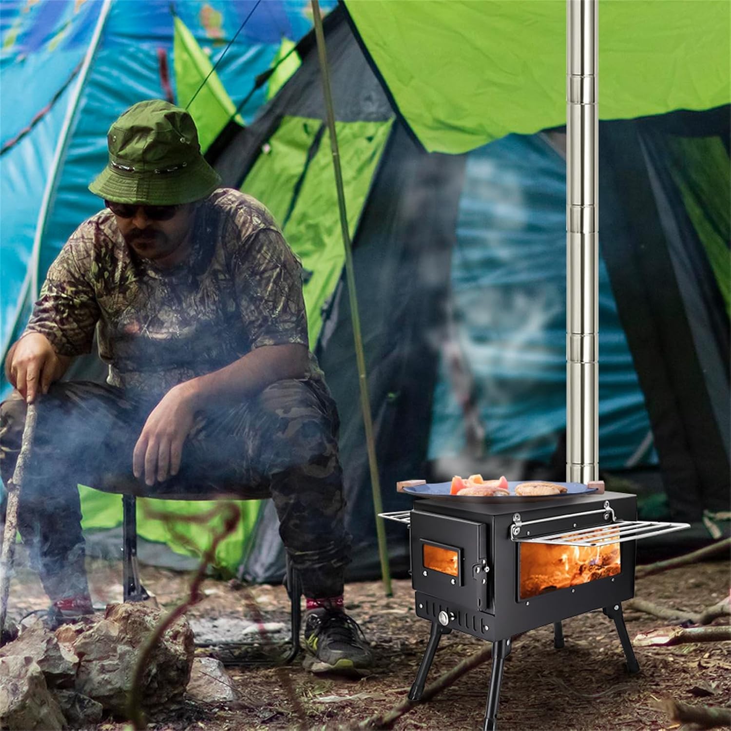 Outdoor Tent Stove Portable Camping Stove With Chimney Pipe for Outdoor Cooking