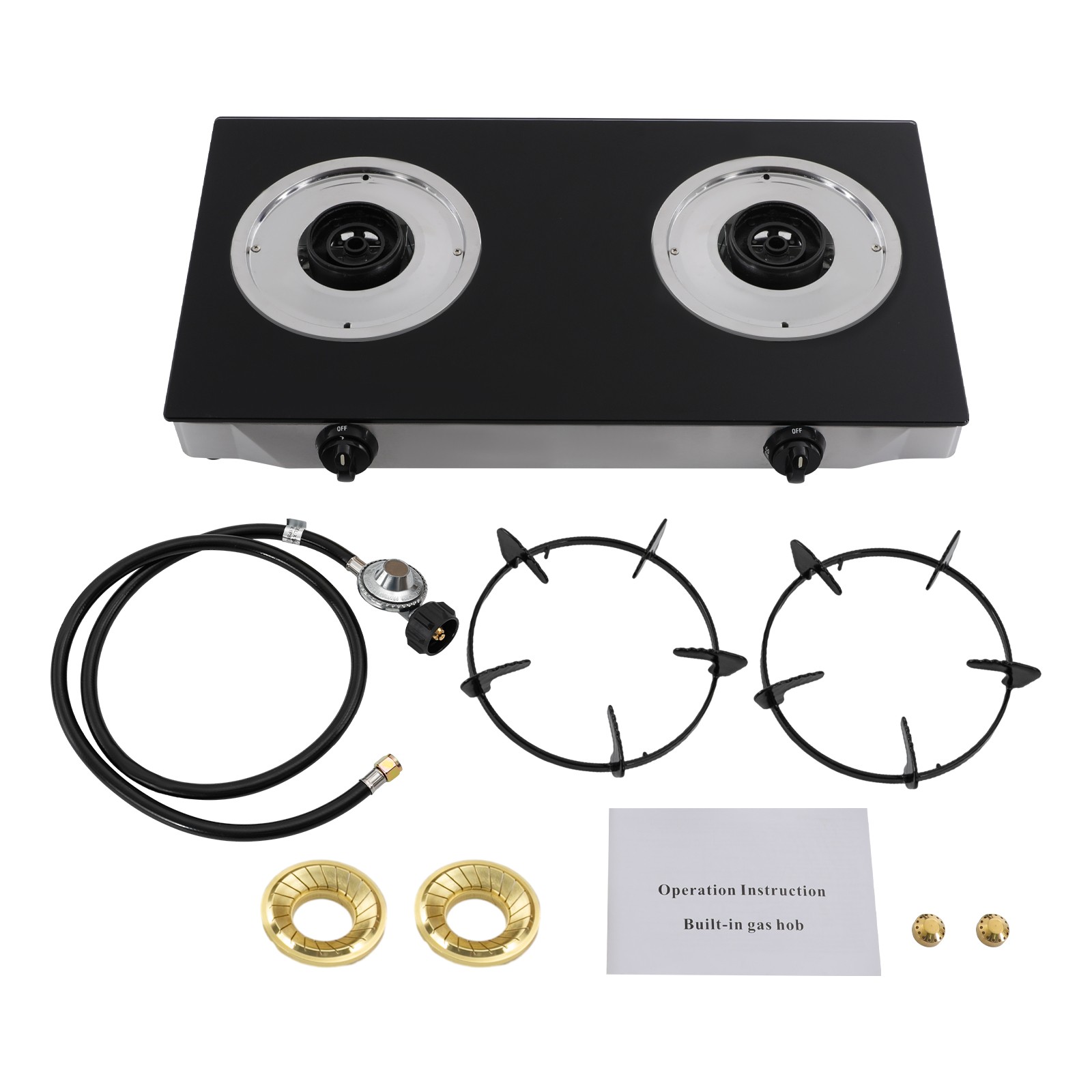 2-Burner Gas Stove Countertop Portable Auto Ignition Stove 28.35×14.96×3.15 inch
