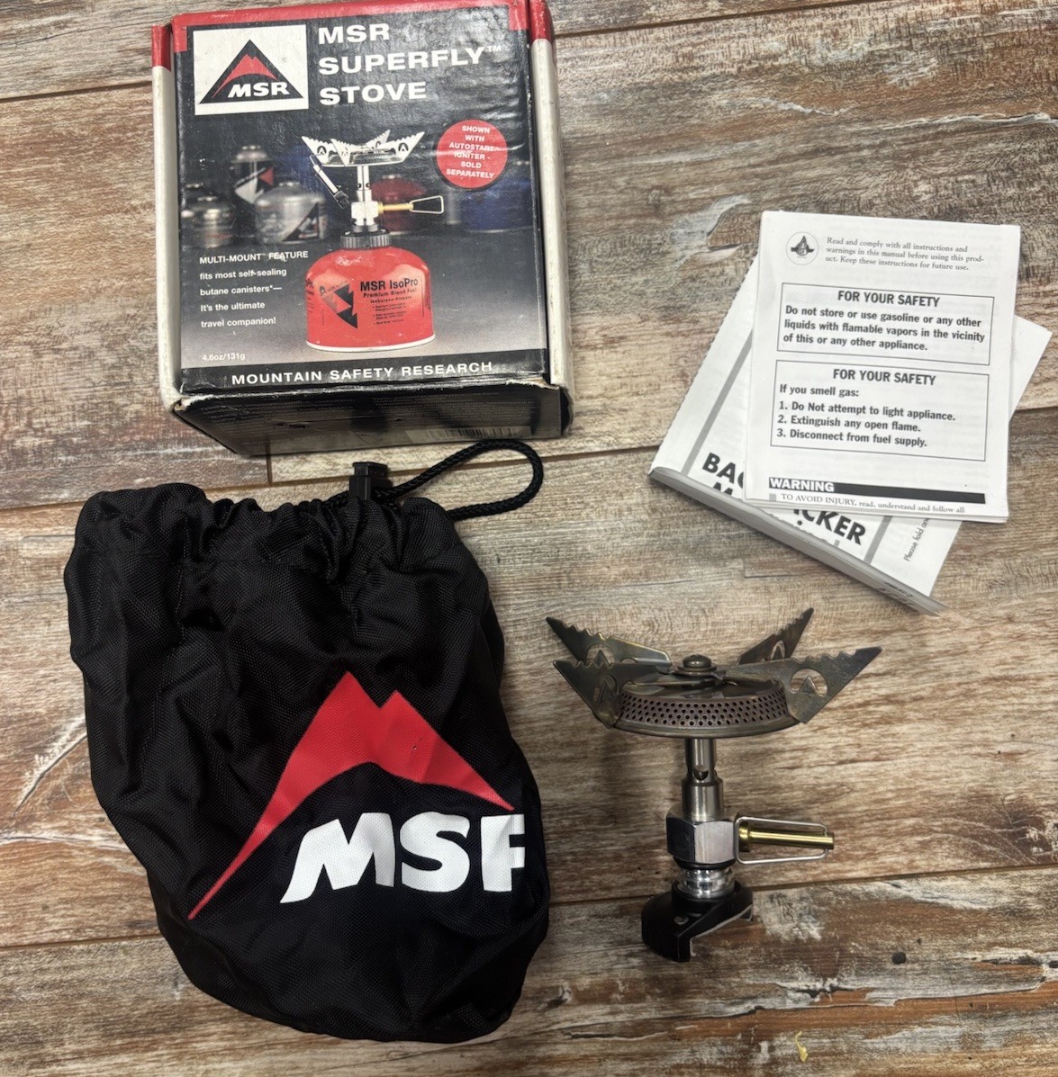 MSR Superfly Stove Auto Start Multi Mount Canister Camping Hiking Stove Boxed