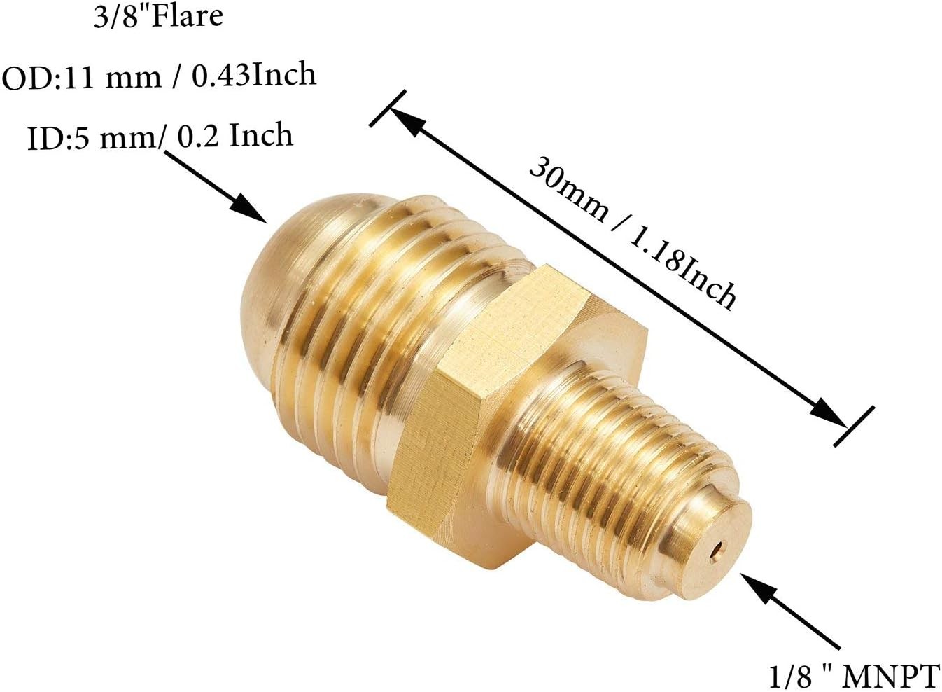 3 PCS Propane Orifice Connector Brass Tube 3/8 Flare x 1/8 MNPT,