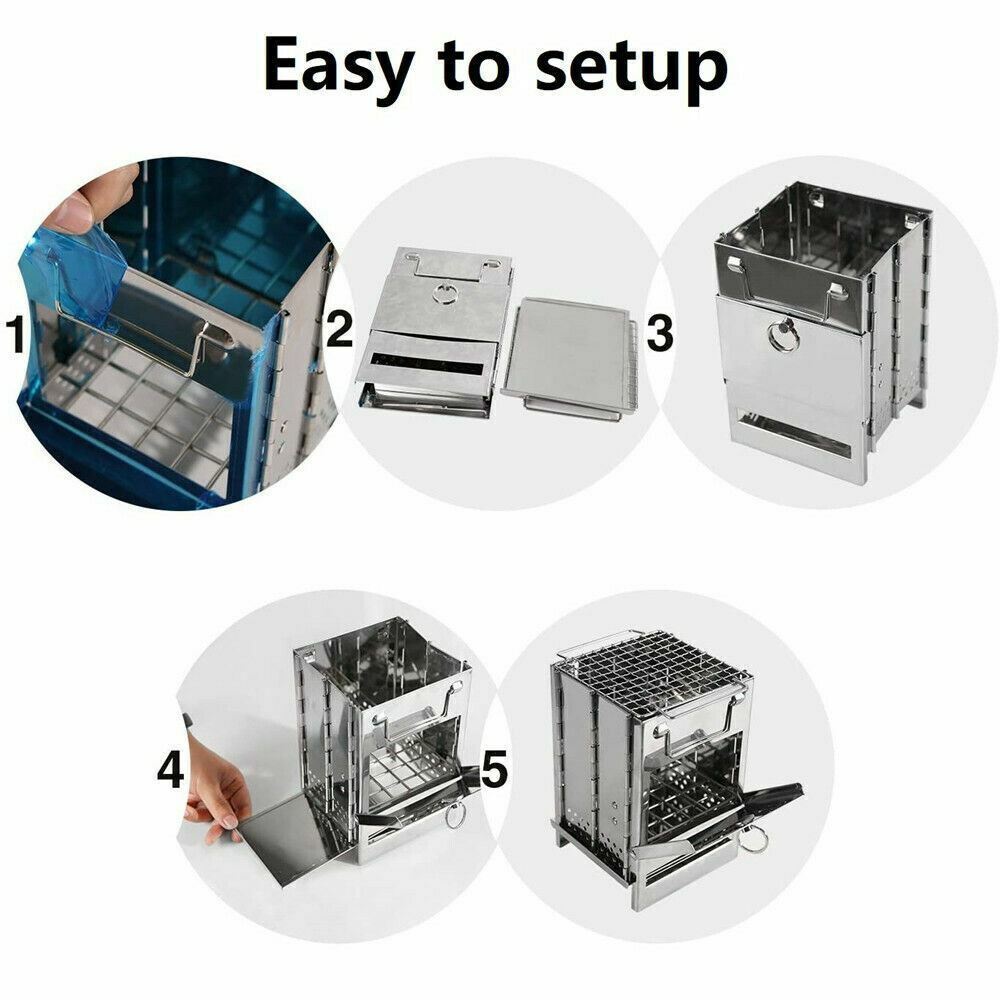 Portable Stainless Steel Camping Wood Alcohol Burning Stove Outdoor Picnic BBQ