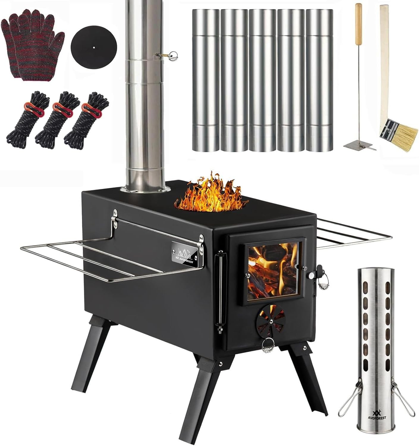 Tent Stove Wood Stove W/ Tall Feet,Portable Hot Tent Stove W/ 6 Stainless