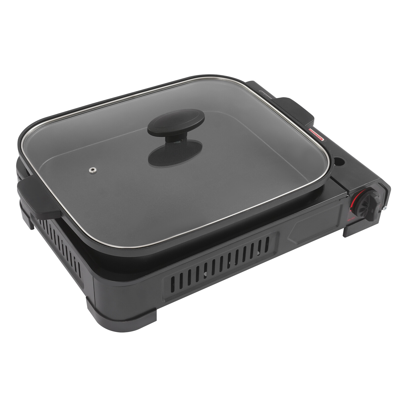 Stove with Grill Pan and Lid Portable Gas Stove Butane Gas Camping Stove Black