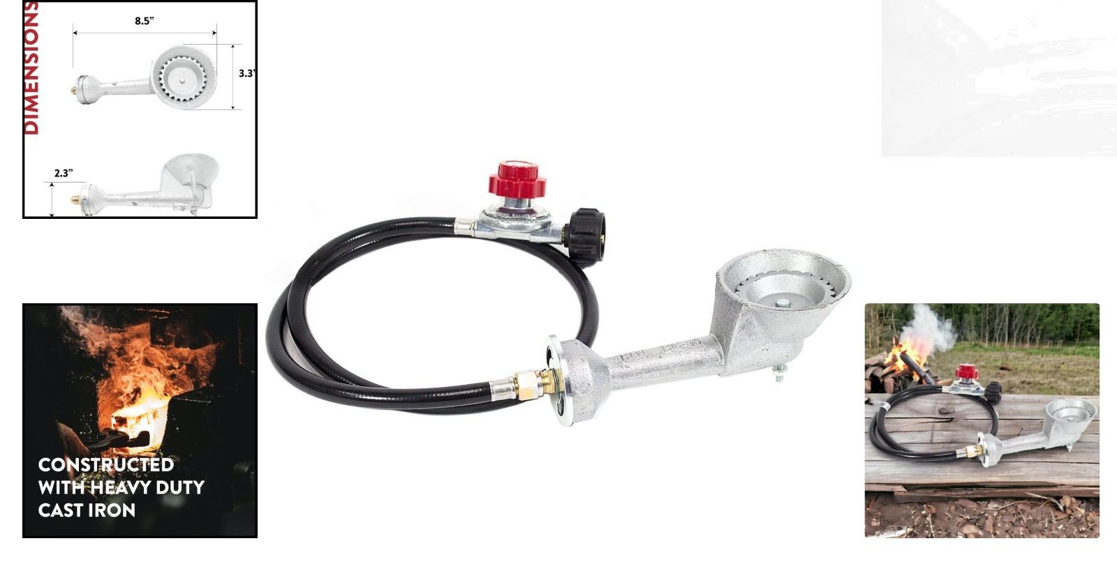 Universal High Pressure Cast-Iron Burner with Regulator & Hose – Heat Resistant