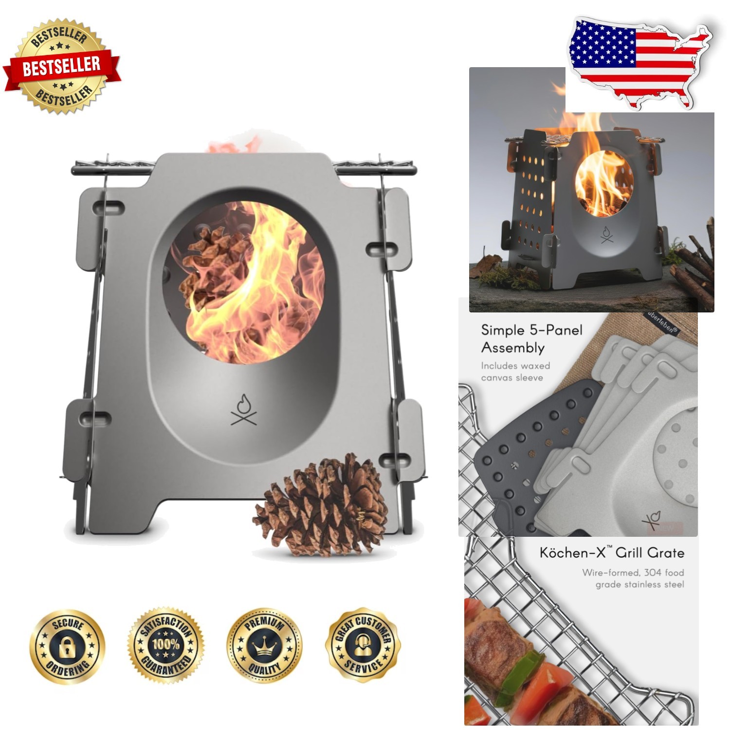 üBerleben Stöker: Compact Flatpack Wood Stove, 18oz, 304 Steel, Fuel-Free Hiking