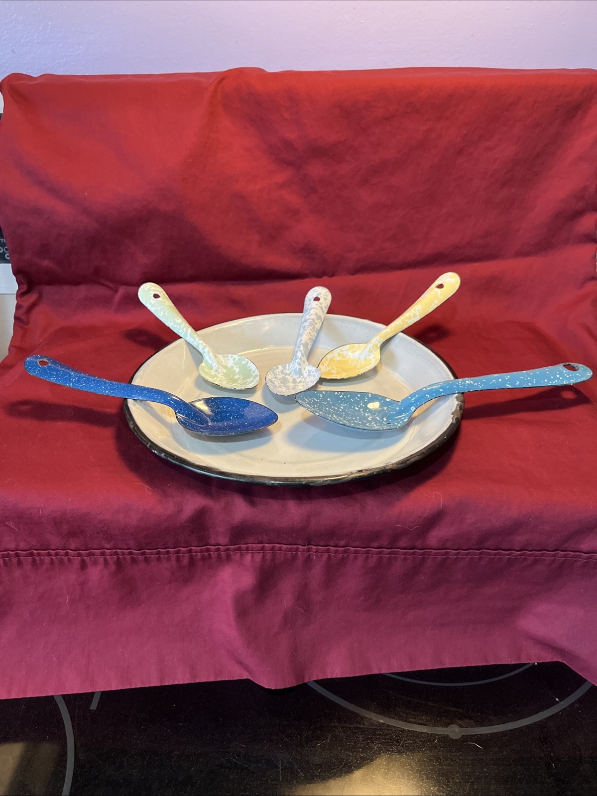 Enamel Camping Plate Serving Spoons & Crow Canyon Spoons Mixed Lot of 6 GUC