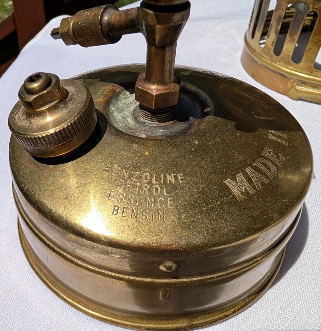 Vintage Svea 123 Brass Backpacking Camp Stove Optimus Sweden w/ Safety Chef Pots
