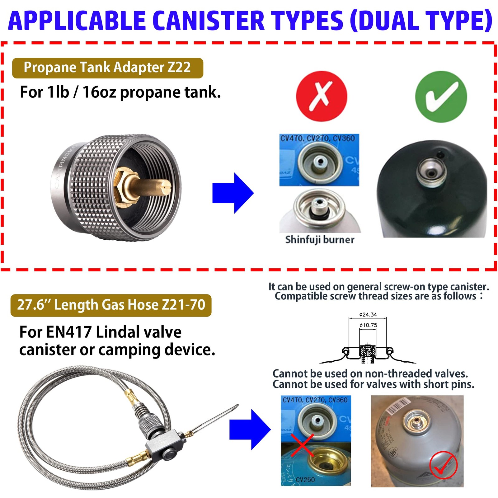 CAMPINGMOON Propane to Butane Camping Stove Small, 27.6″ Length (Z22/Z21-70)