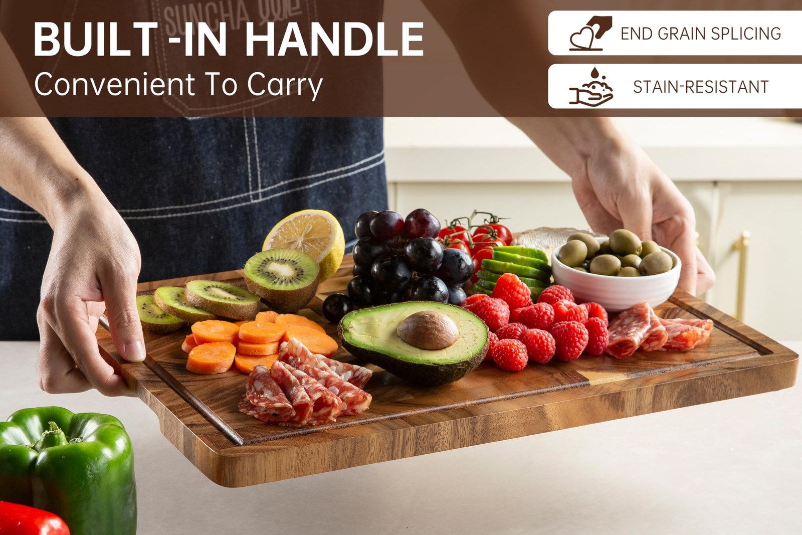 Walnut Wood Cutting Board for Kitchen, End Grain Chopping Board with Juice Gr…