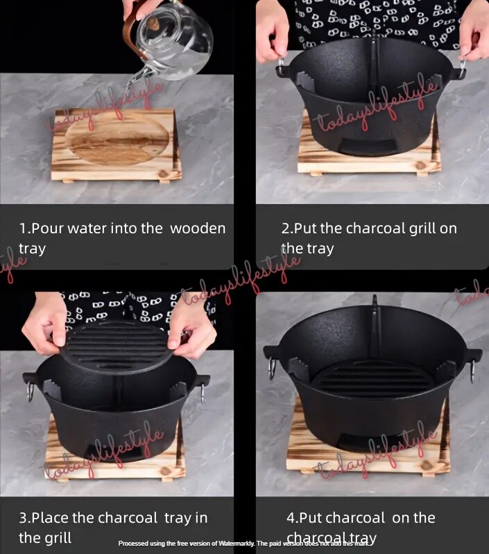 1 Set x Cast Iron Outdoor Barbecue Charcoal Stove, Top Diameter 23cm or 28cm
