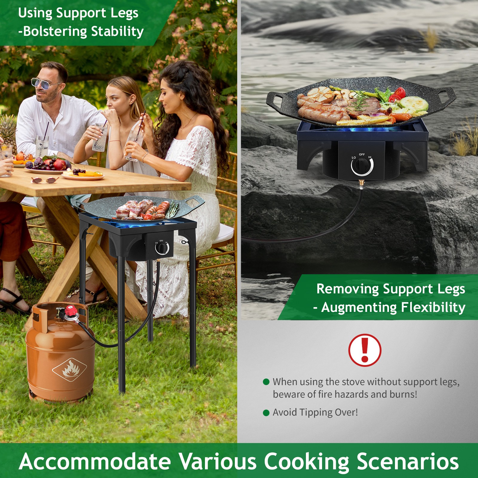 Square Single Burner Liquid Propane Outdoor Patio Travel Stove Range 75,000 BTU