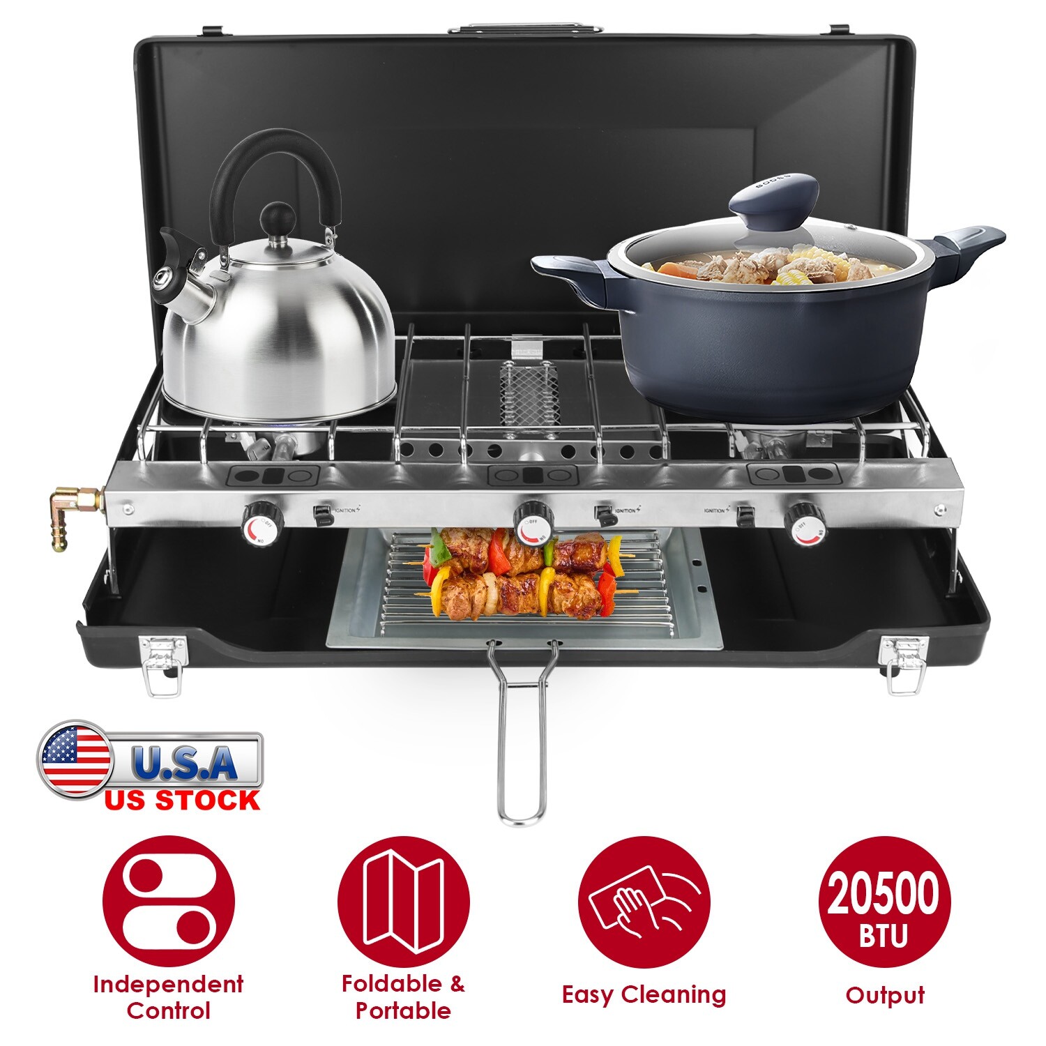Professional Outdoor Stove Propane Burner – Portable 3 Cooker Camping BBQ Grill