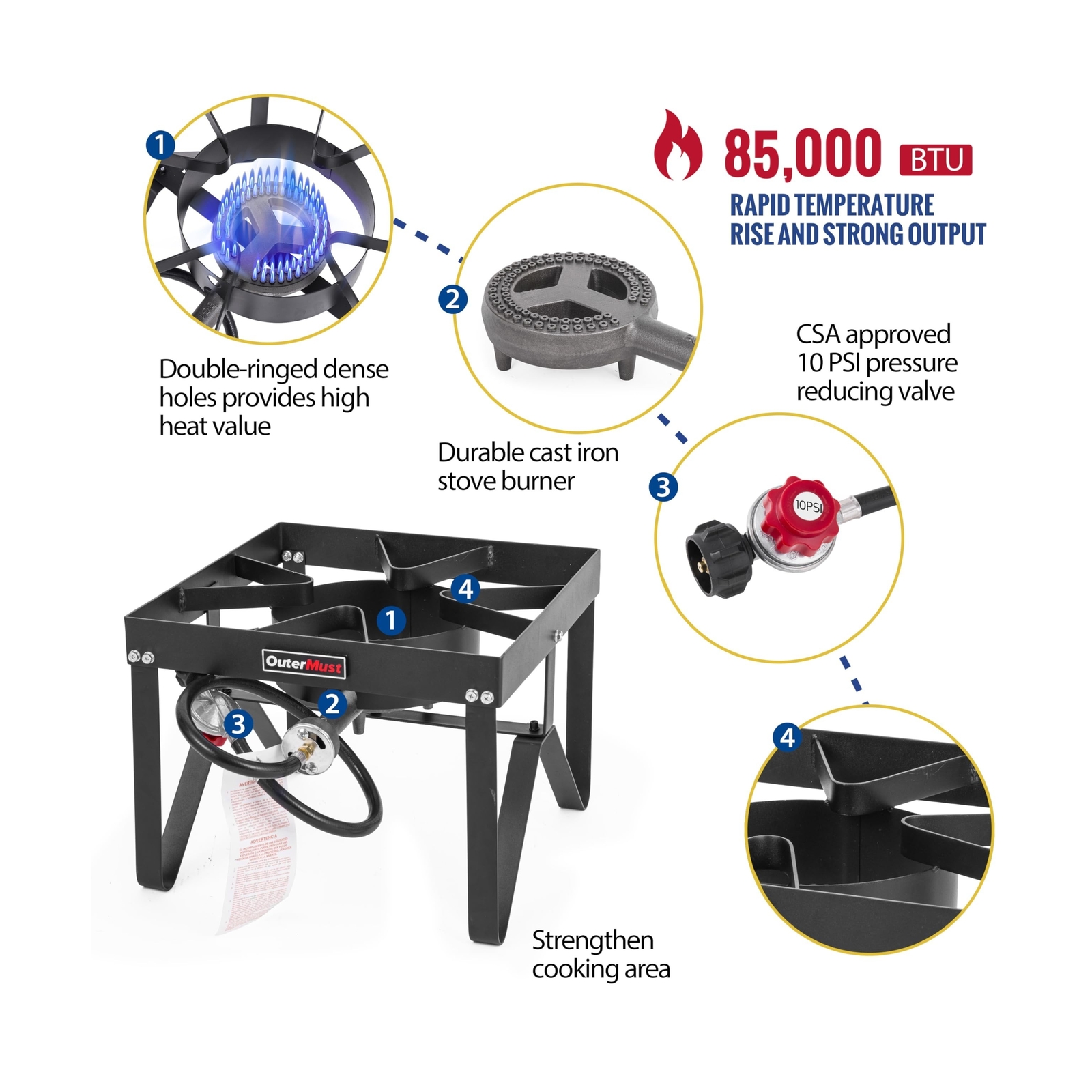 Outdoor Propane Burner Outdoor Portable Gas Stove with Adjustable 0-10 PSI Re…