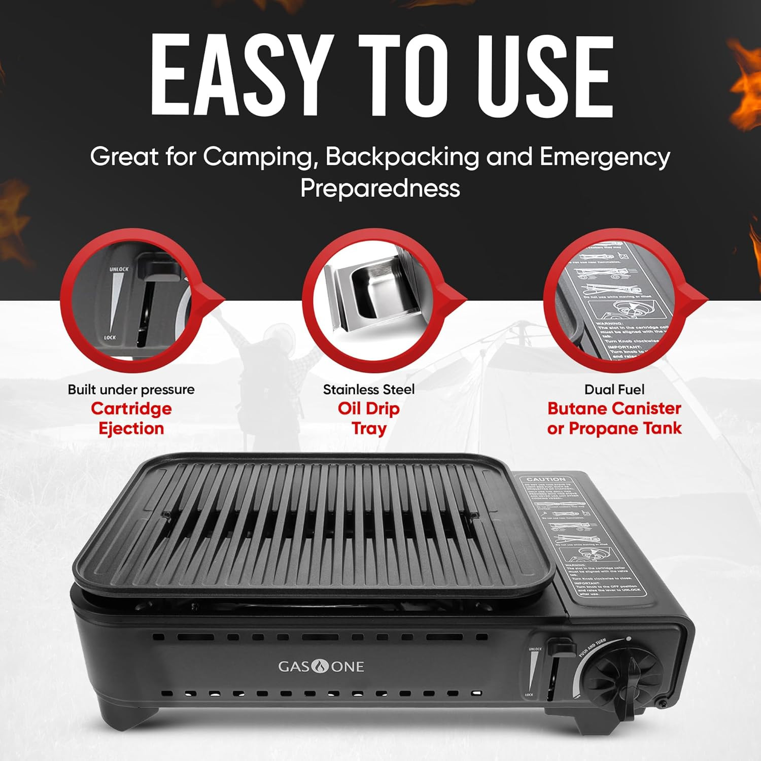 Dual Fuel Portable Camping Grill – Propane/Butane Stove with Carry Case