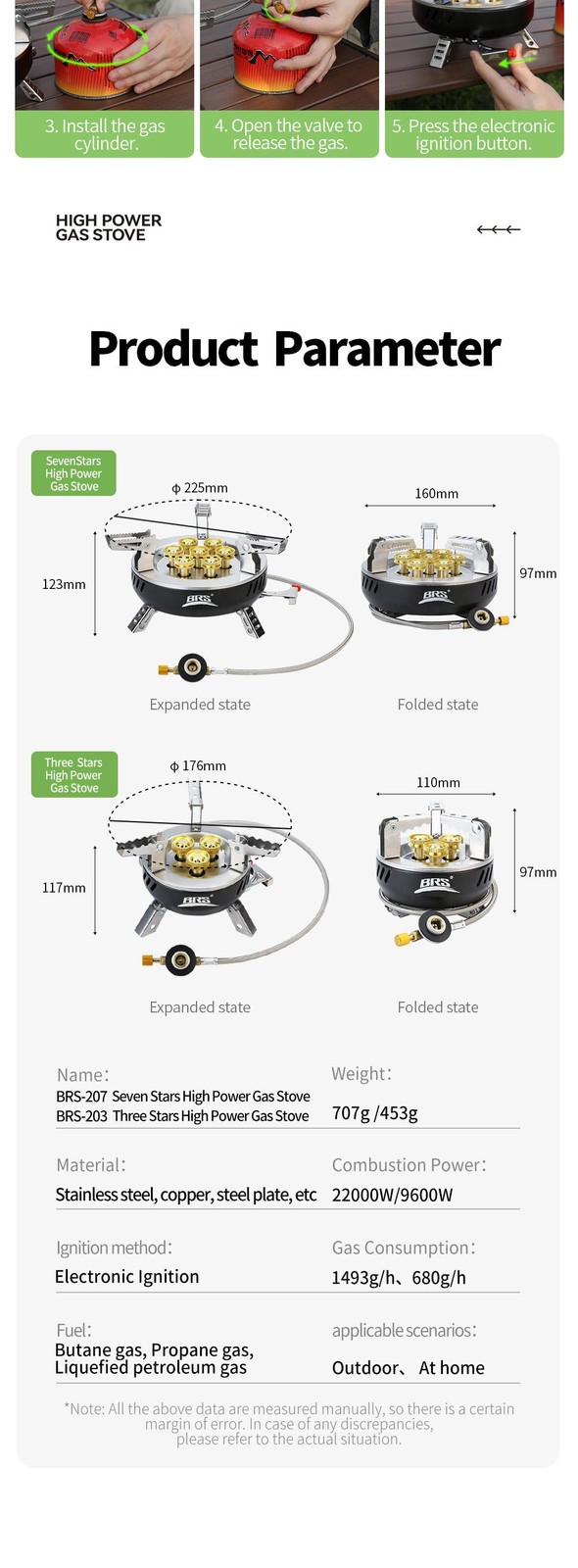 Brs 3/7-core Camping Gas Stove High Power Portable Tourist Burner Outdoor Electr