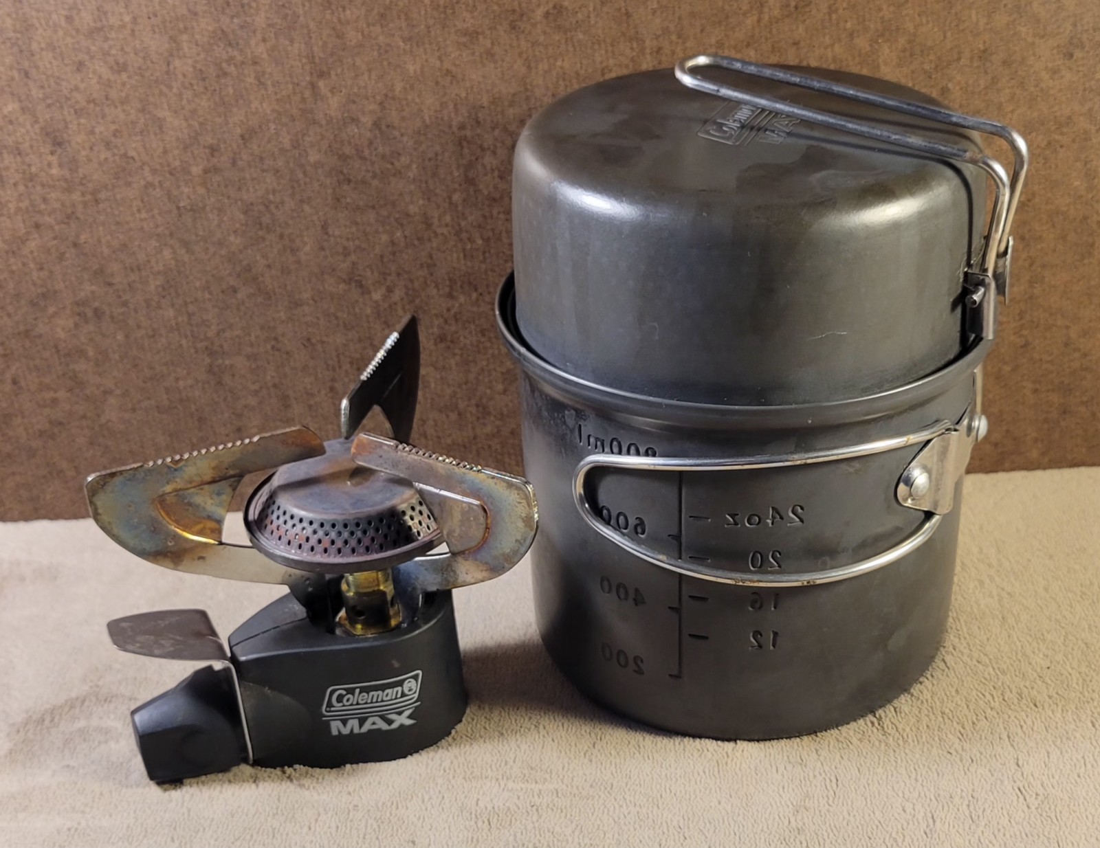 Coleman MAX Burner and One Person Anodized 4 pc Camping Outdoor Cook Set W/Bag