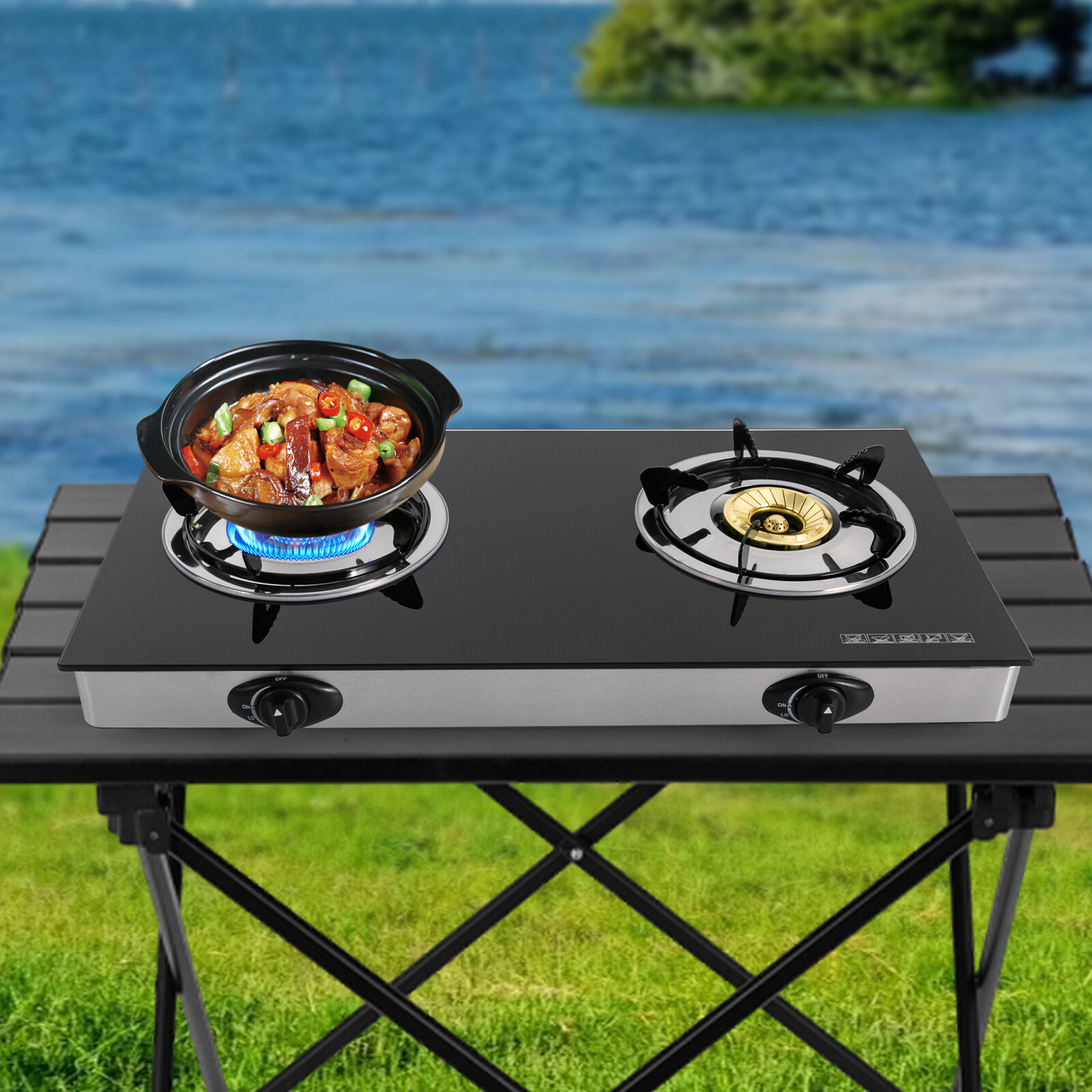 New Portable Auto Ignition LPG Stove 2-burner Gas Stove Countertop 2.5KW/h Black