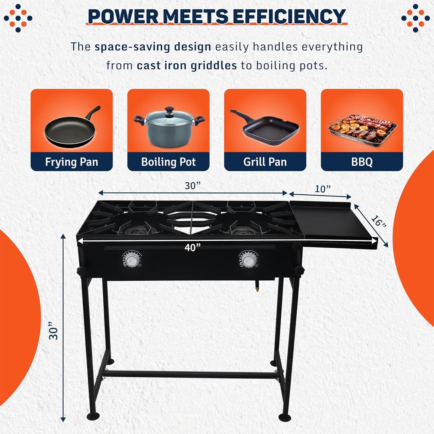 Double Burner Propane Stove – 1,50,000 BTU – with Detachable Legs & Side Shelf