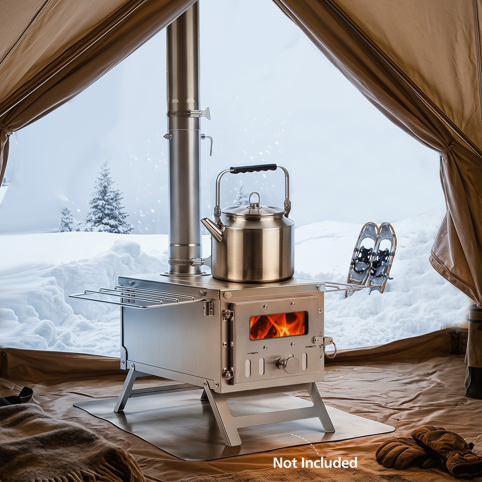 Hot Tent Stove, Portable Wood Burning Stove w/7 Chimney Pipes and Spark Arrestor