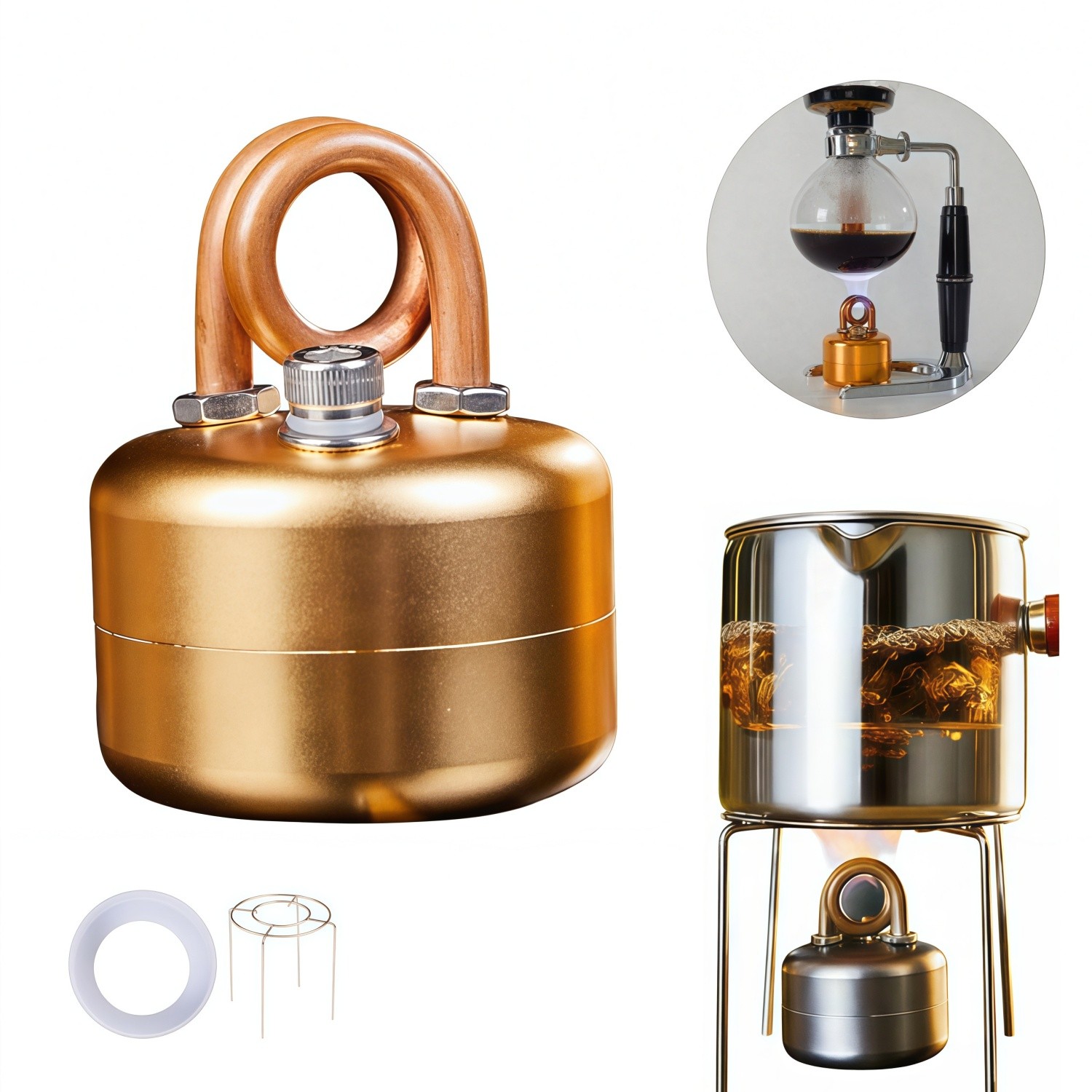 Mini Alcohol Camping Stove Lightweight Brass & Aluminum Spirit Burner W/ Stand