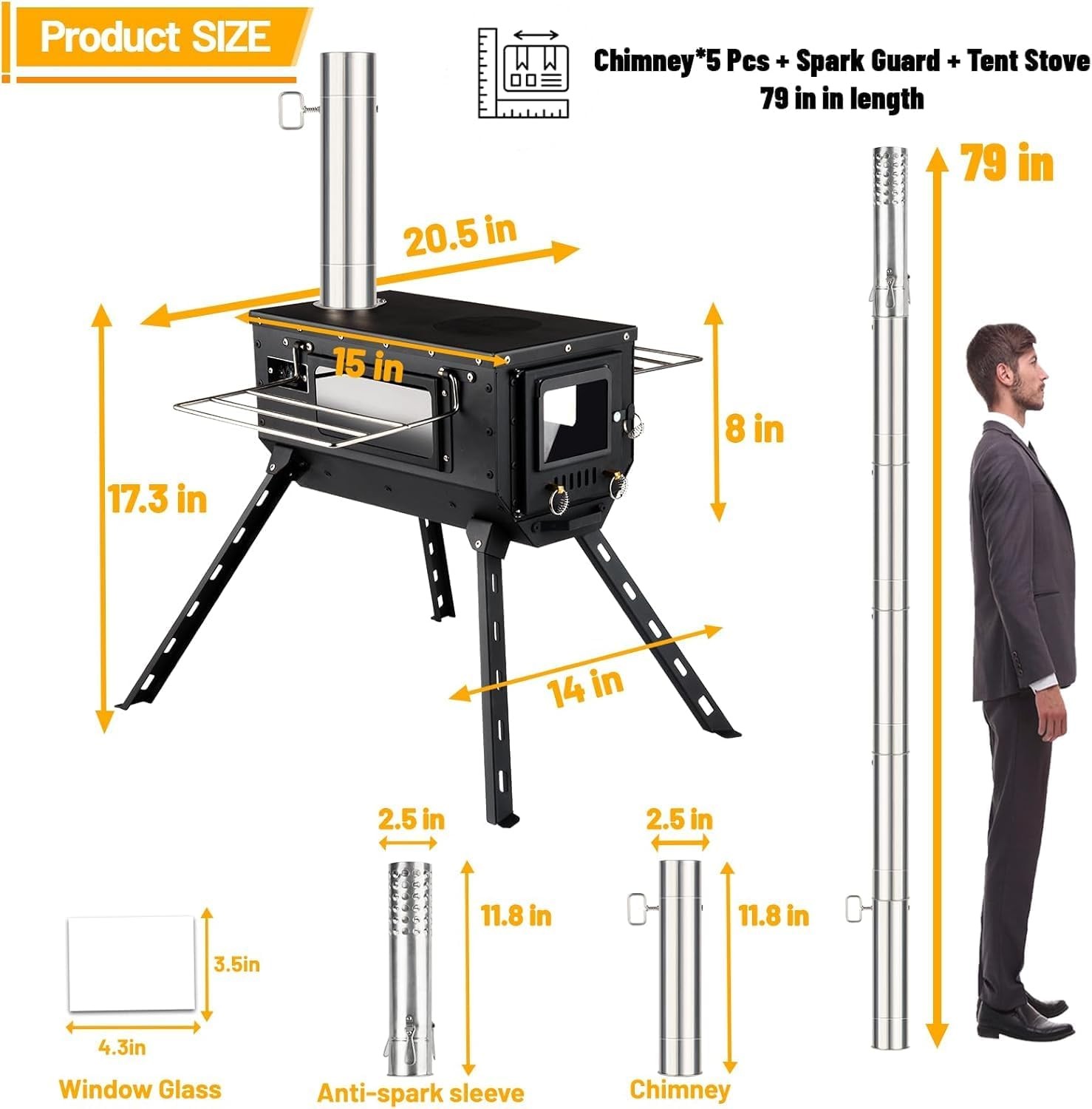 Tent Stove Wood Stove W/ Tall Feet,Portable Hot Tent Stove