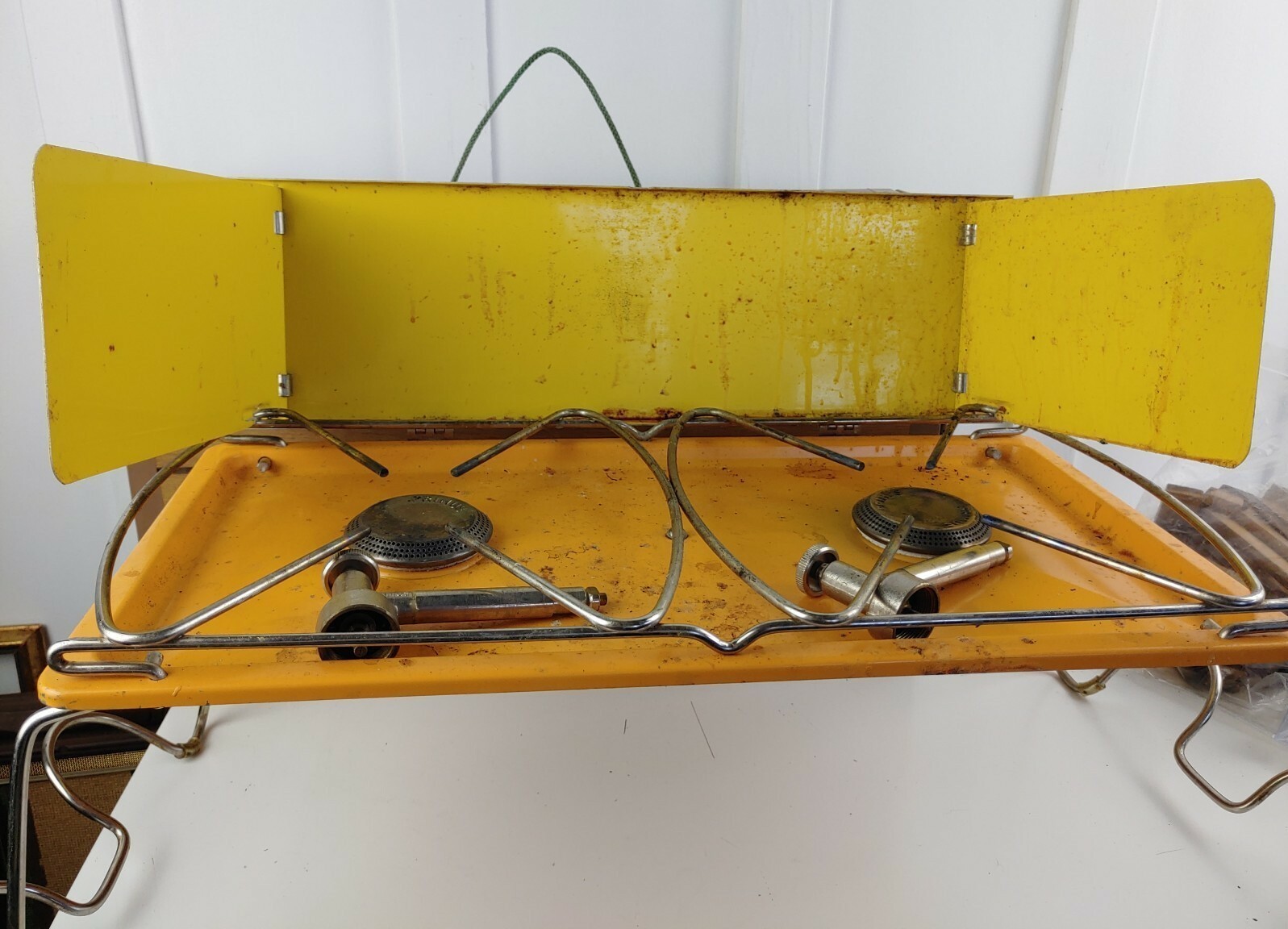 Vintage Unique Camping Double Burner Orange And Yellow w Hand Made Case