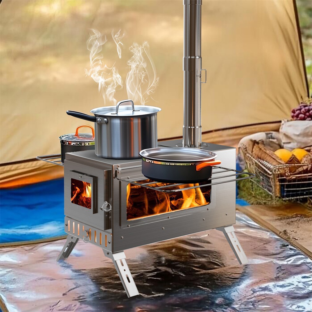 Stainless Steel Camping Wood Burning Stove Tent Stove fr Outdoor Heating Cooking