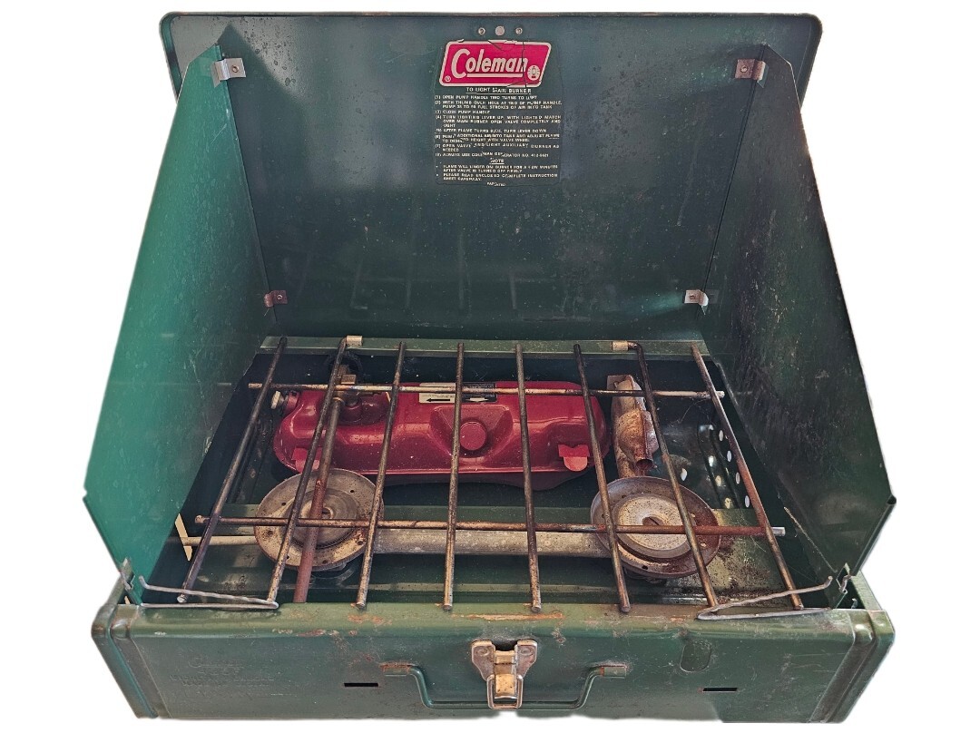 Vintage 1980 Green Coleman 425F Camp Cook Double Burner Stove 2 80