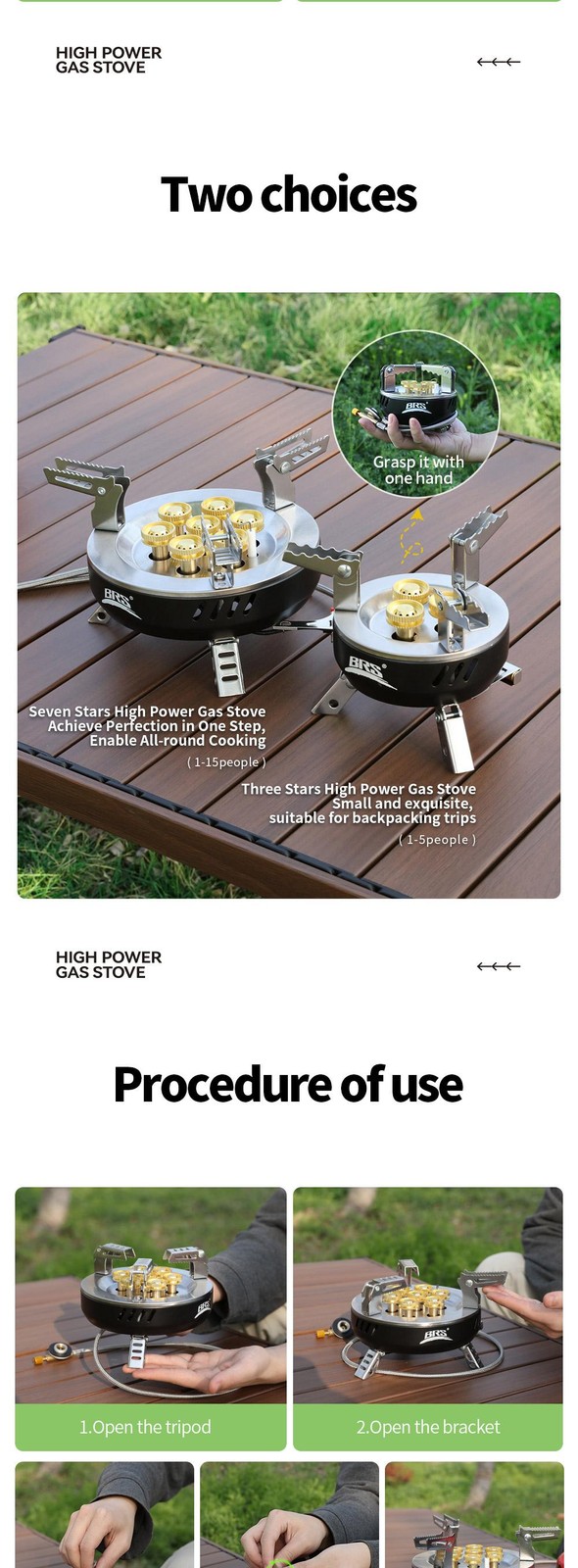Brs 3/7-core Camping Gas Stove High Power Portable Tourist Burner Outdoor Electr