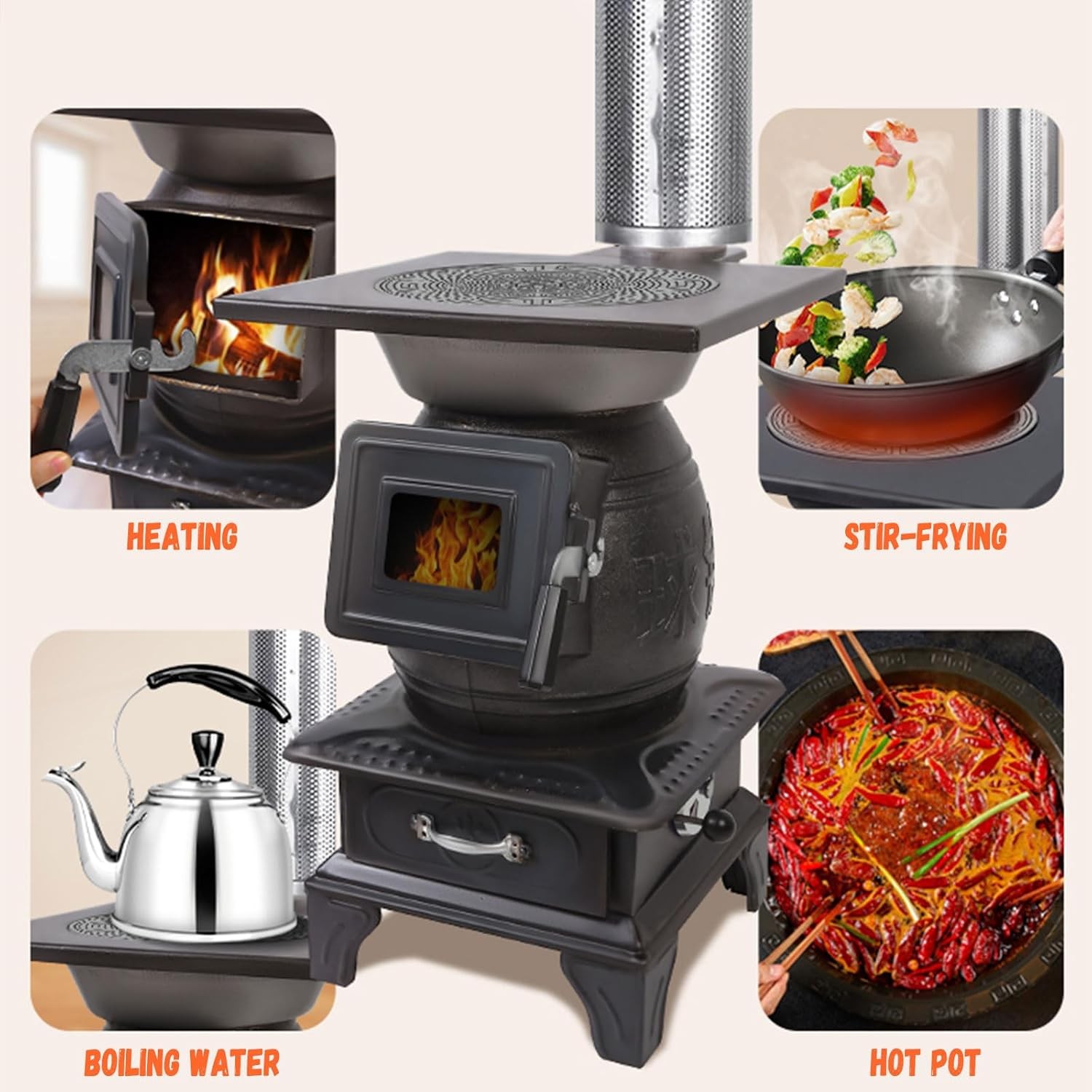 Portable Wood Burning Stove Hot Tent Stove for Outdoor Camping & Heating