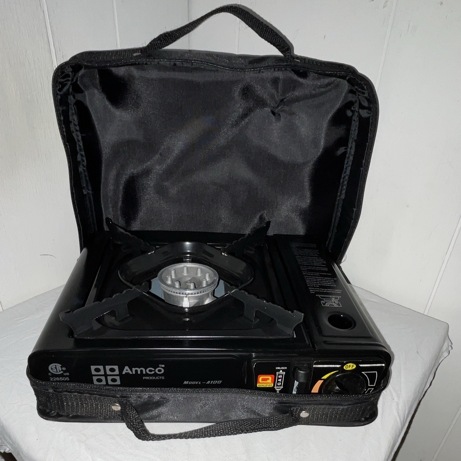 Amco A100 Portable 1 Burner Gas Canister Camping Stove, Black, Carry Case