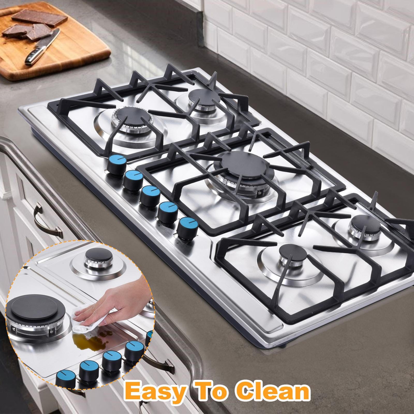 Gas Stove 5 Burner Propane Stove Portable Auto Ignition Gas Cooktop BBQ LPG Camp