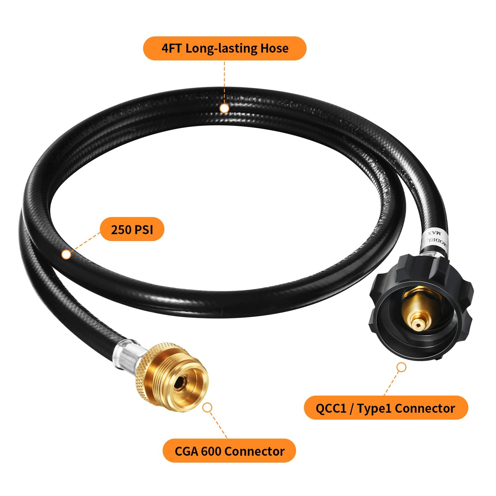 GasSaf 4FT Propane Hose, Adapter Hose 1lb to 20lb 4 Feet, Black
